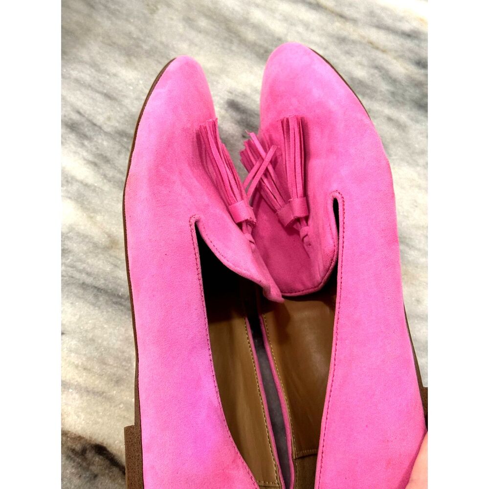 J. Crew Bright Pink Suede Loafers w/ Tassels EUC Size 9.5 / classic / preppy / - Picture 4 of 11